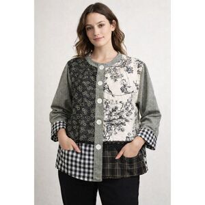 Par Excellence Patchwork Jacket Womens XL Black White Vintage USA